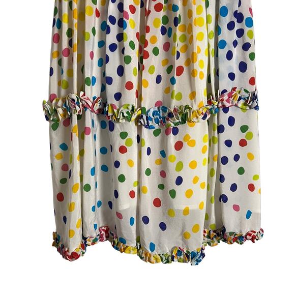 All Things Mochi Blessica Rainbow Polka Dot Print Tiered Silk Mini Dress Sz S - Picture 11 of 16